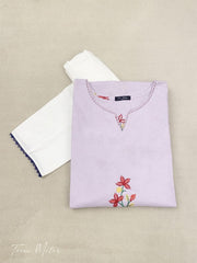 Lilac 2pc Embroidered Slub Khadder