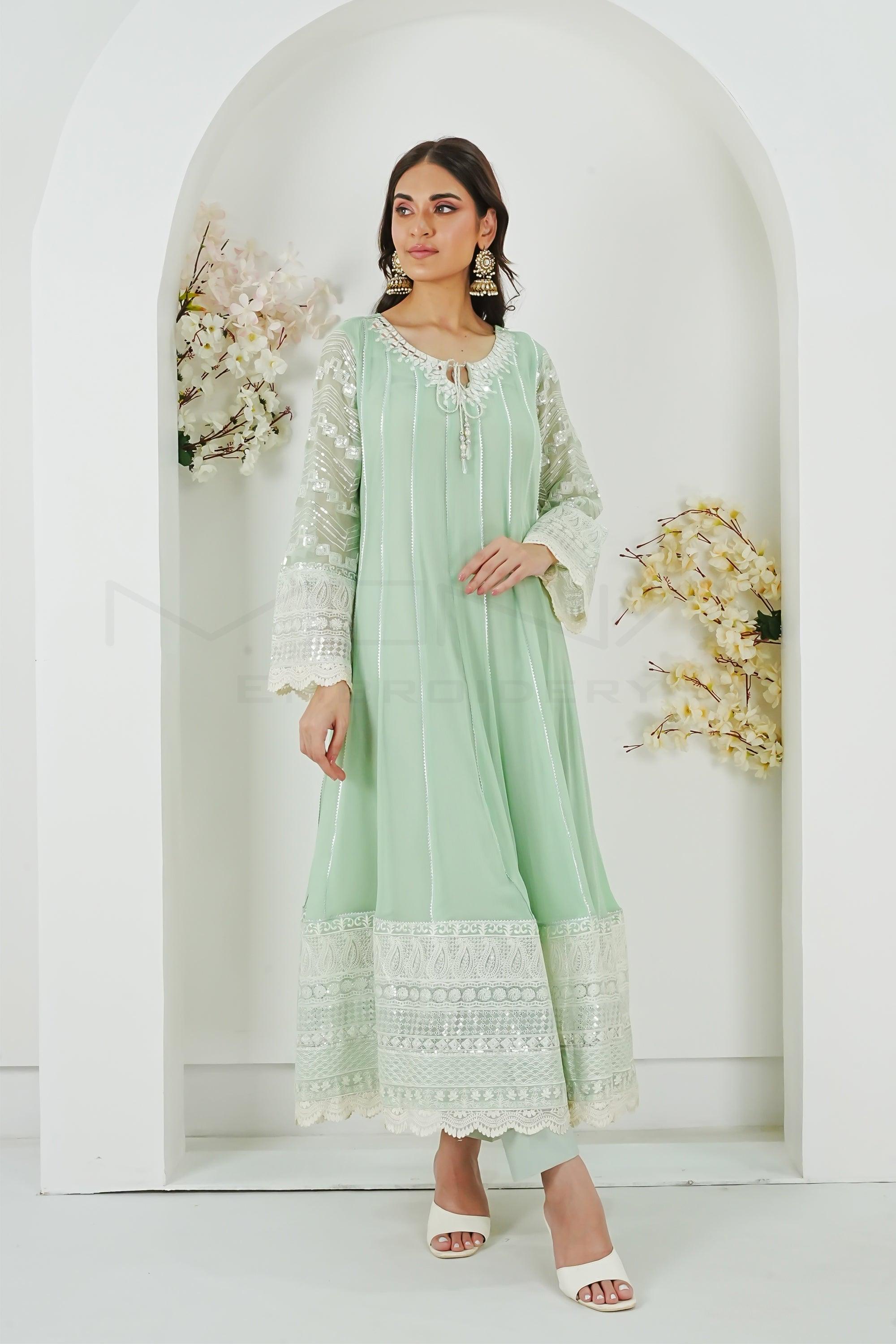 KURTI 121-CRIMSON GLOW- MINT GREEN