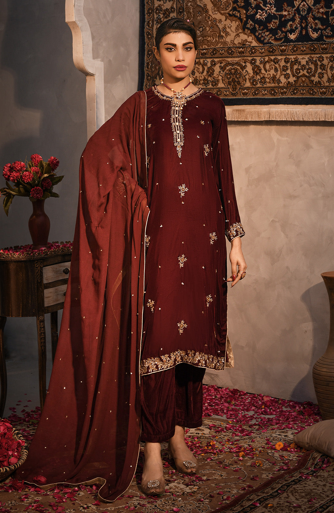 Velvoria | Hand-Embellished Velvet Stitched Suit