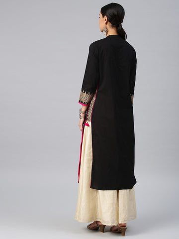Black & pink  printed kurta only D2040