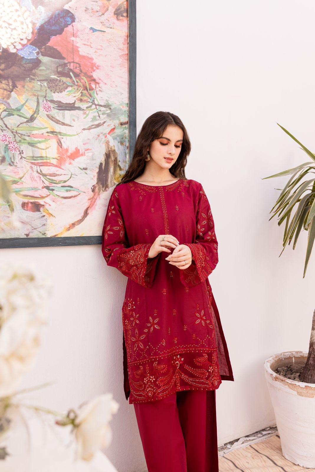 2PC Embroidered Dress - 1039