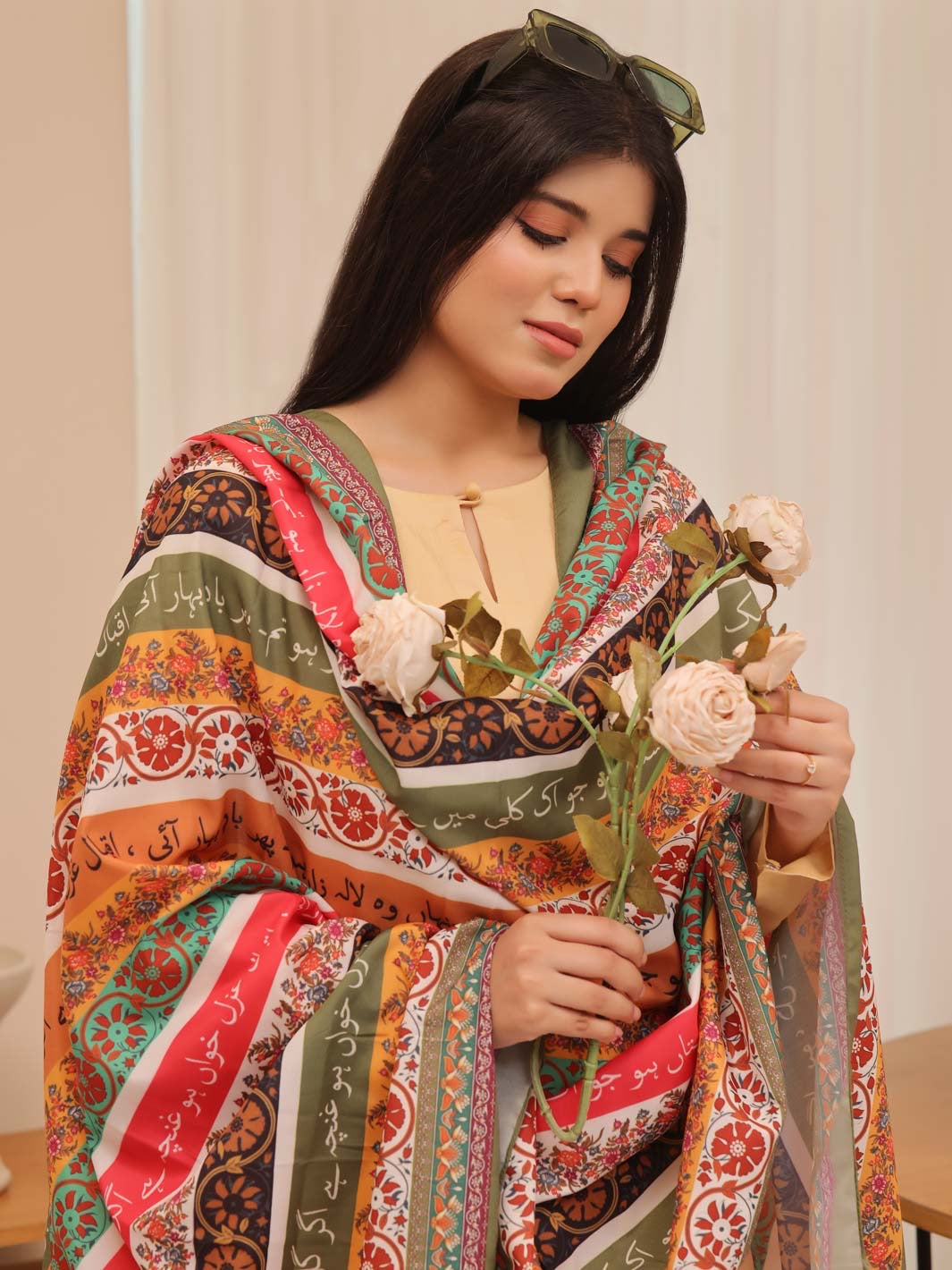 Phool Stripe Silk Odhni (Light Multi)