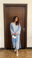 Ice blue Embroidered two pc