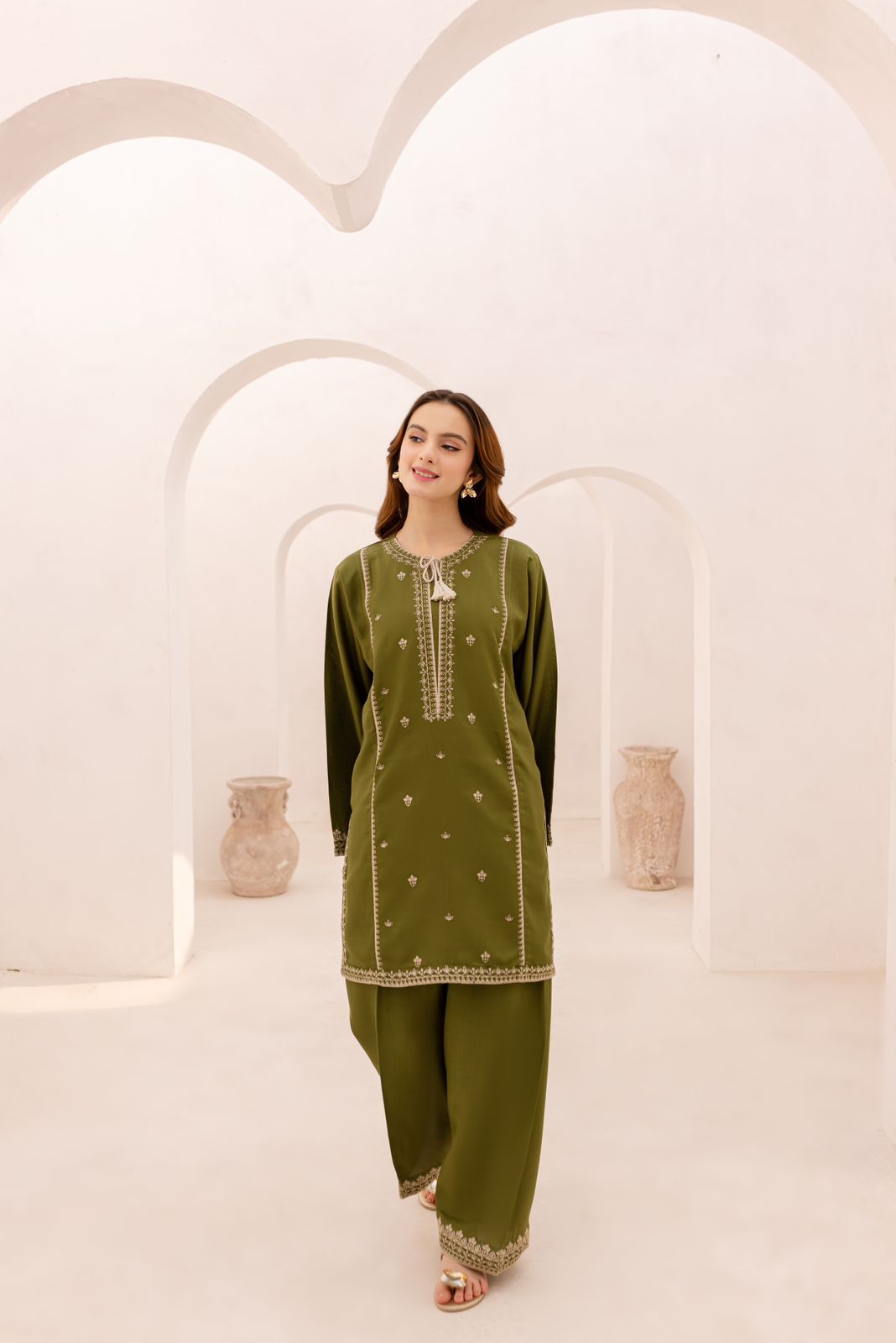 2PC Embroidered Dress - 1079