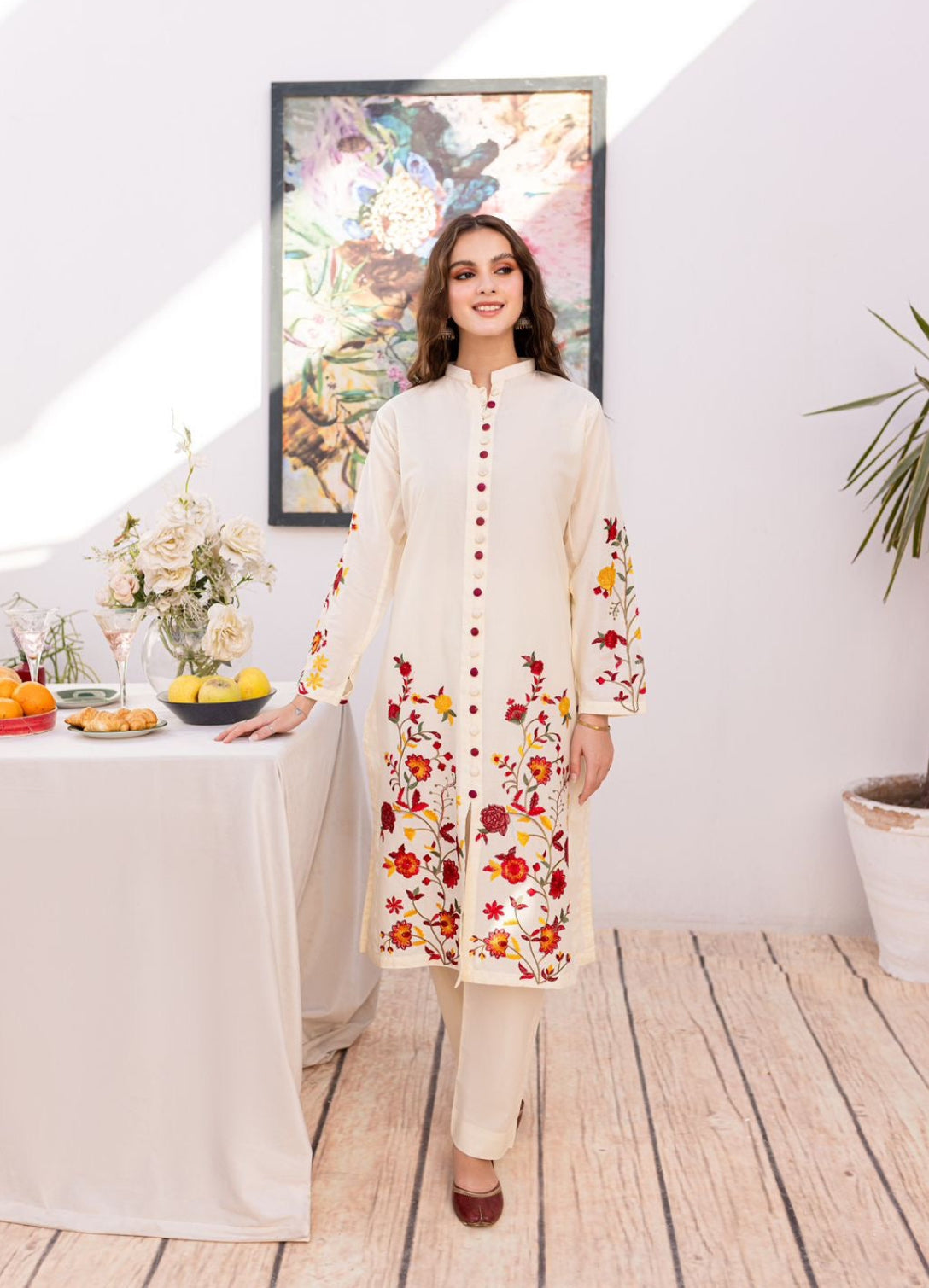 2PC Embroidered Dress- 1040