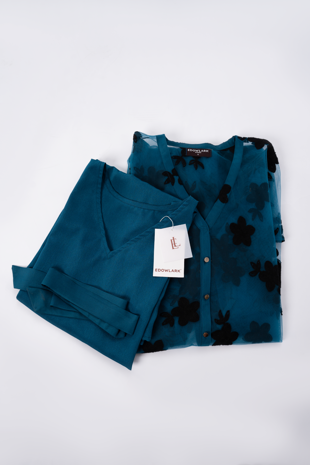 Applique Mesh Flare Dress - Sea Green 3PC