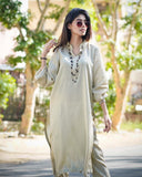 Beige Cotton Silk Suit