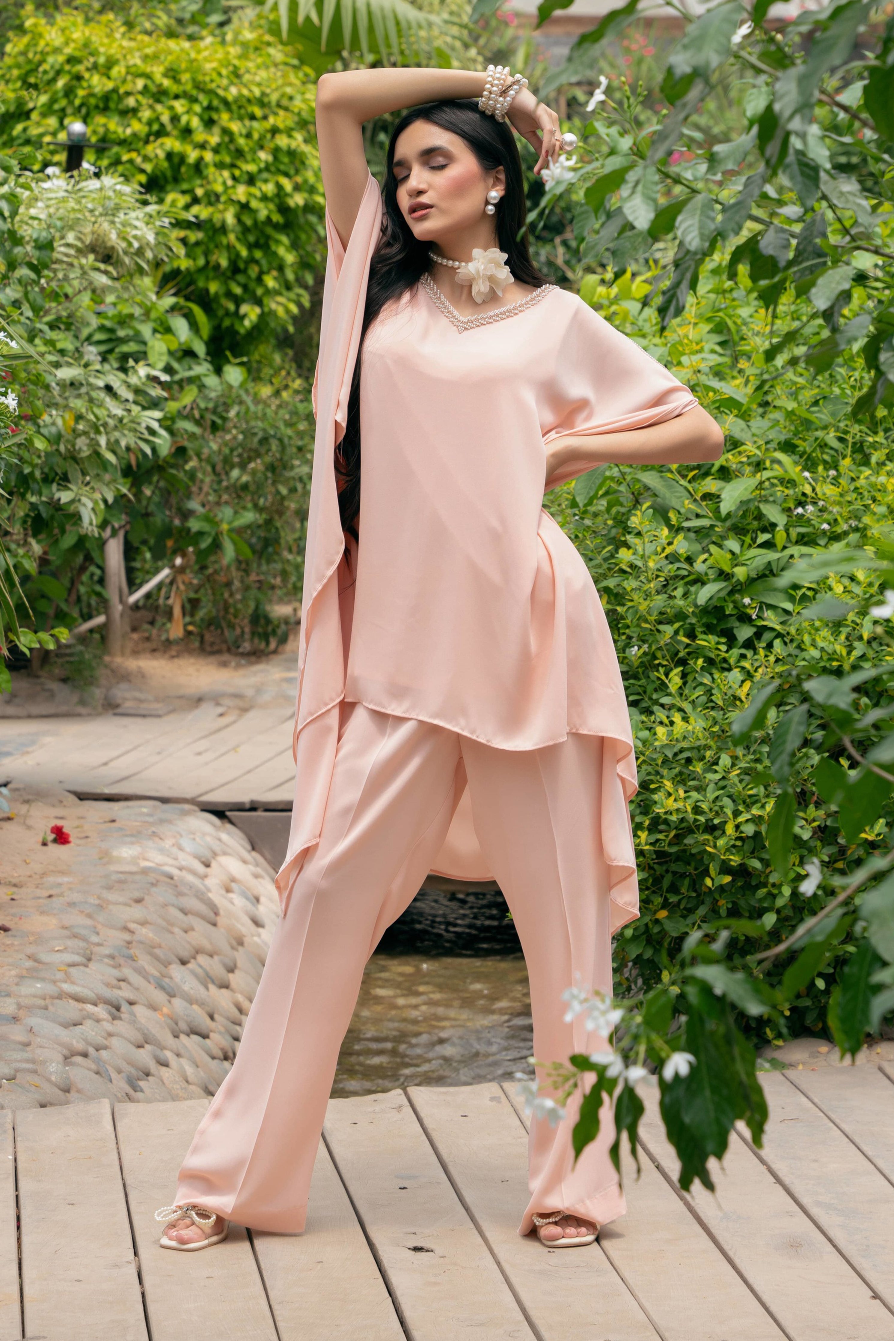 Beaded Cape Dress - Powder Pink