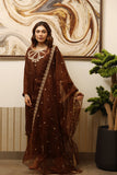 Chocolate - 3 Pc Tilla Embroidered Silk