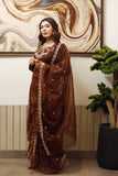 Chocolate - 3 Pc Tilla Embroidered Silk