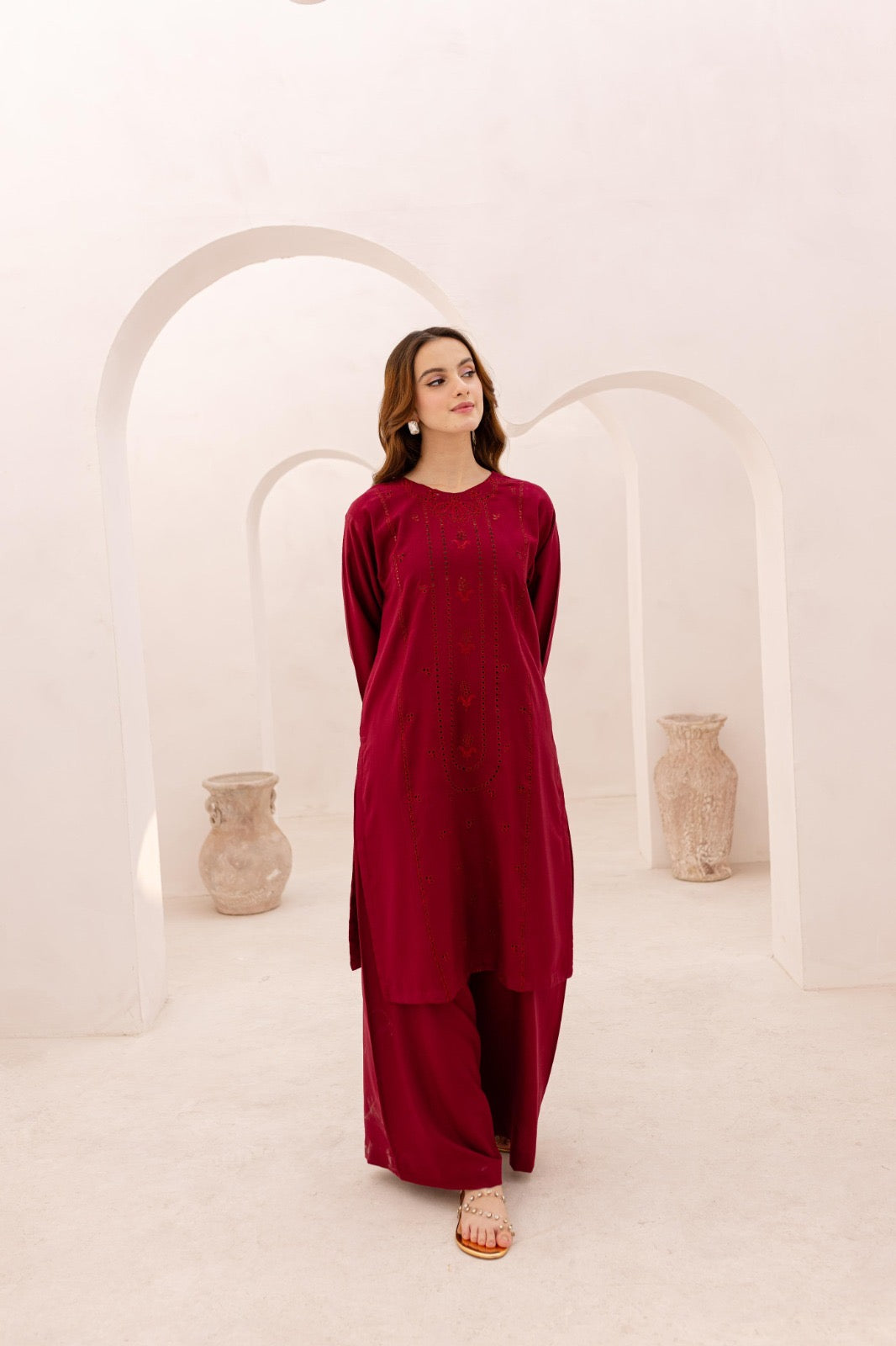 2PC Embroidered Dress - 1075