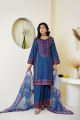 Royal Blue Embroidered Lawn 3-Piece Suit – Ready to Wear