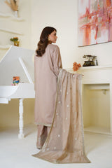 Champagne Beige Embroidered Viscose 3-Piece Suit – Ready to Wear