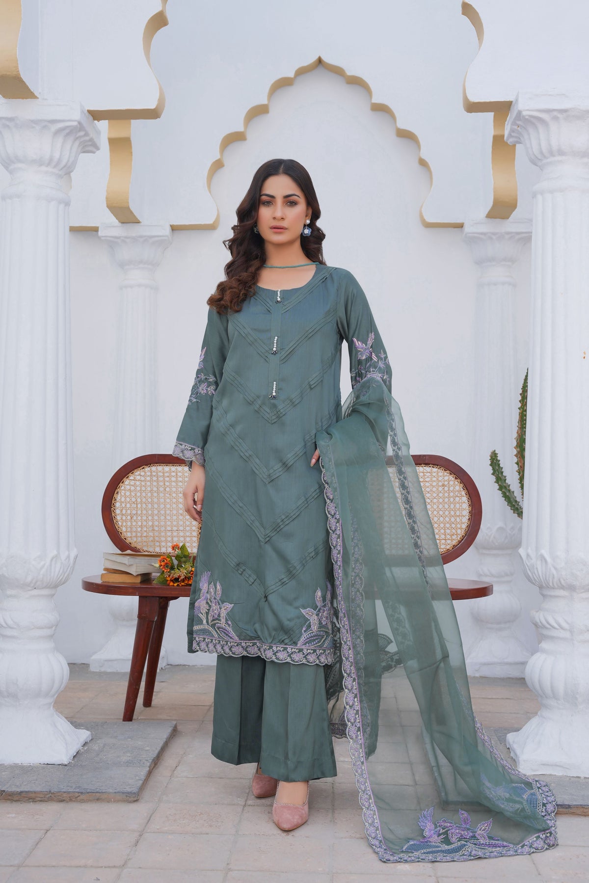 SAGE GREEN - PRET 3PC Embroidered Dress