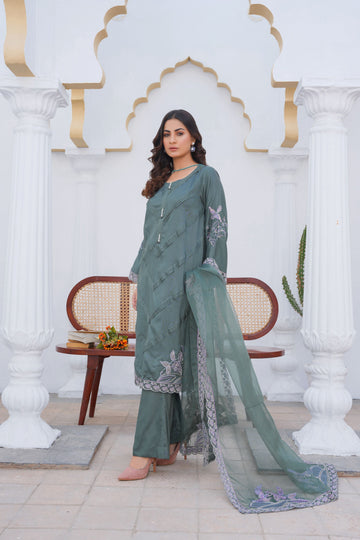 SAGE GREEN - PRET 3PC Embroidered Dress
