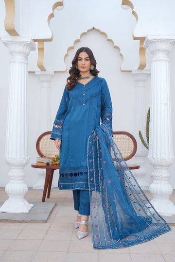 SAPPHIRE BLUE - PRET 3PC Embroidered Dress