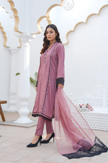 DUSTY PINK - PRET 3PC Embroidered Dress