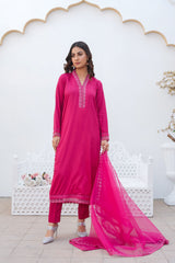 BRIGHT PINK - PRET 3PC Embroidered Dress