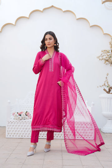BRIGHT PINK - PRET 3PC Embroidered Dress