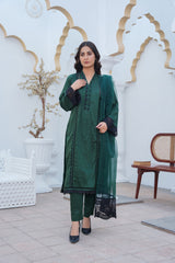 Bottle green pret embroidered dress 3-piece - ready to wear - Threads & Weaves