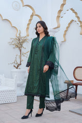 BOTTLE GREEN - PRET 3PC Embroidered Dress