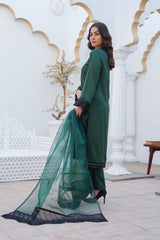BOTTLE GREEN - PRET 3PC Embroidered Dress