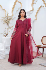 MAROON - PRET 3PC Embroidered Dress