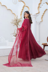 MAROON - PRET 3PC Embroidered Dress