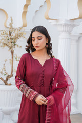 MAROON - PRET 3PC Embroidered Dress