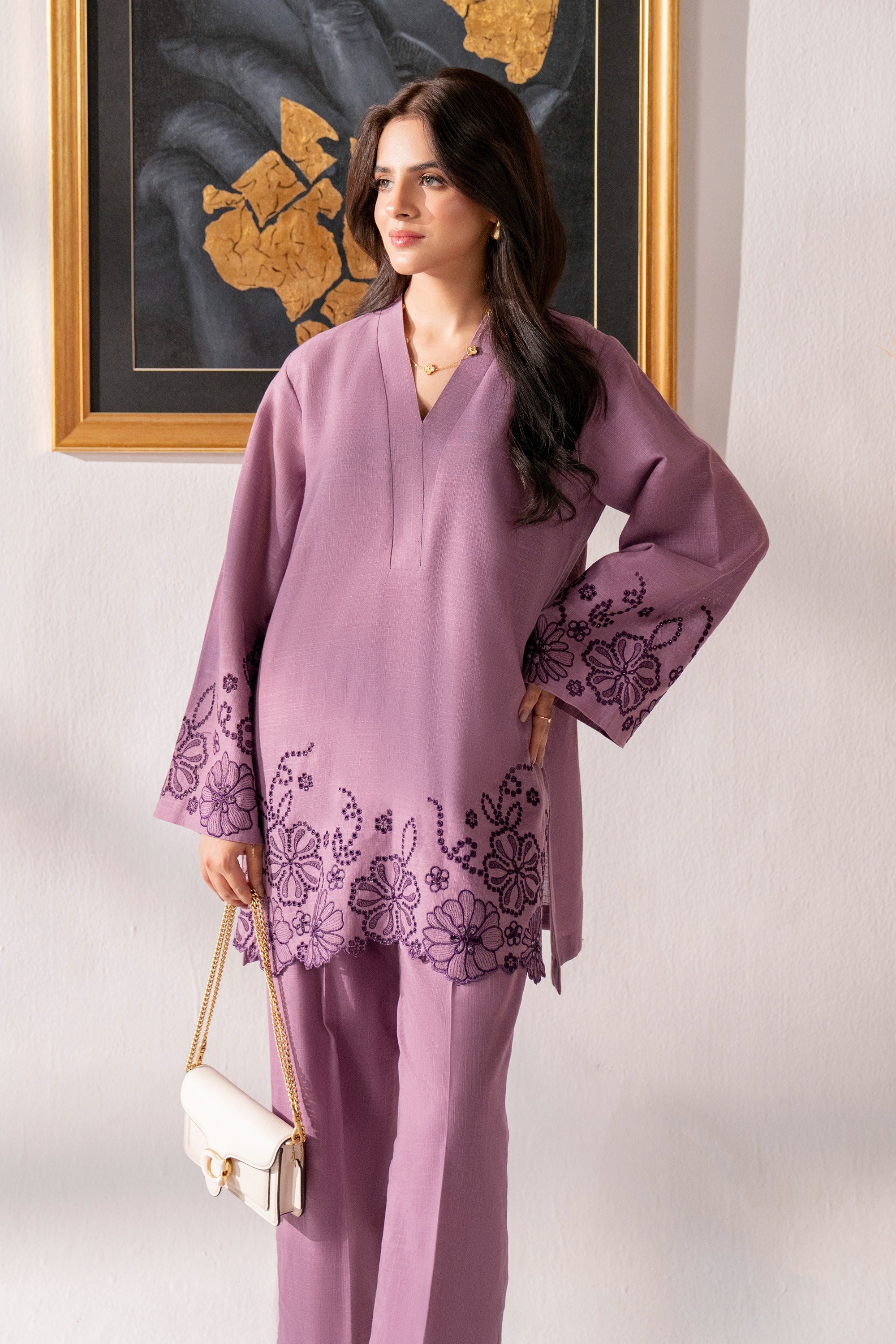 Mauve - 2Pc Embroidered