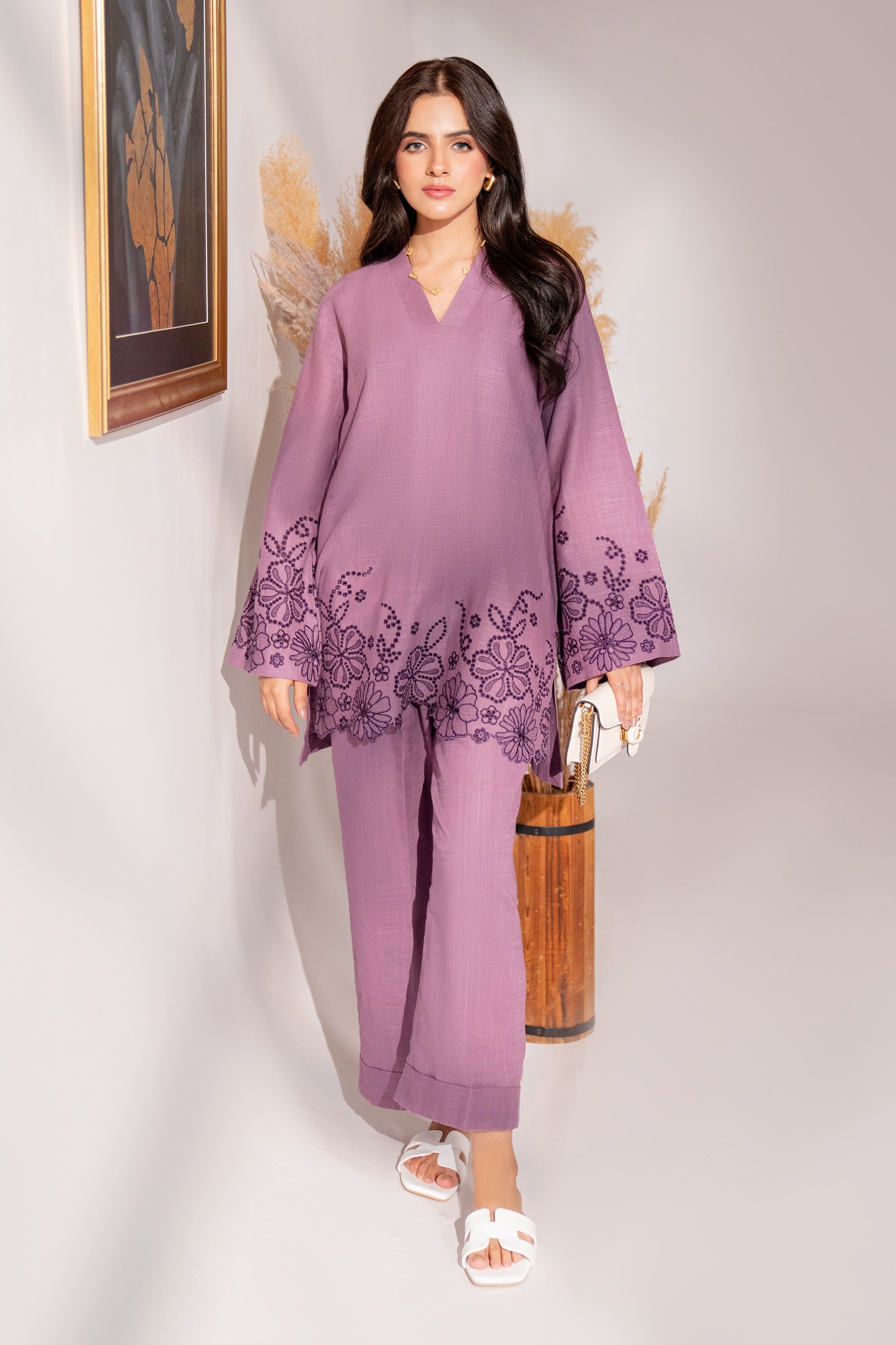 Mauve - 2Pc Embroidered