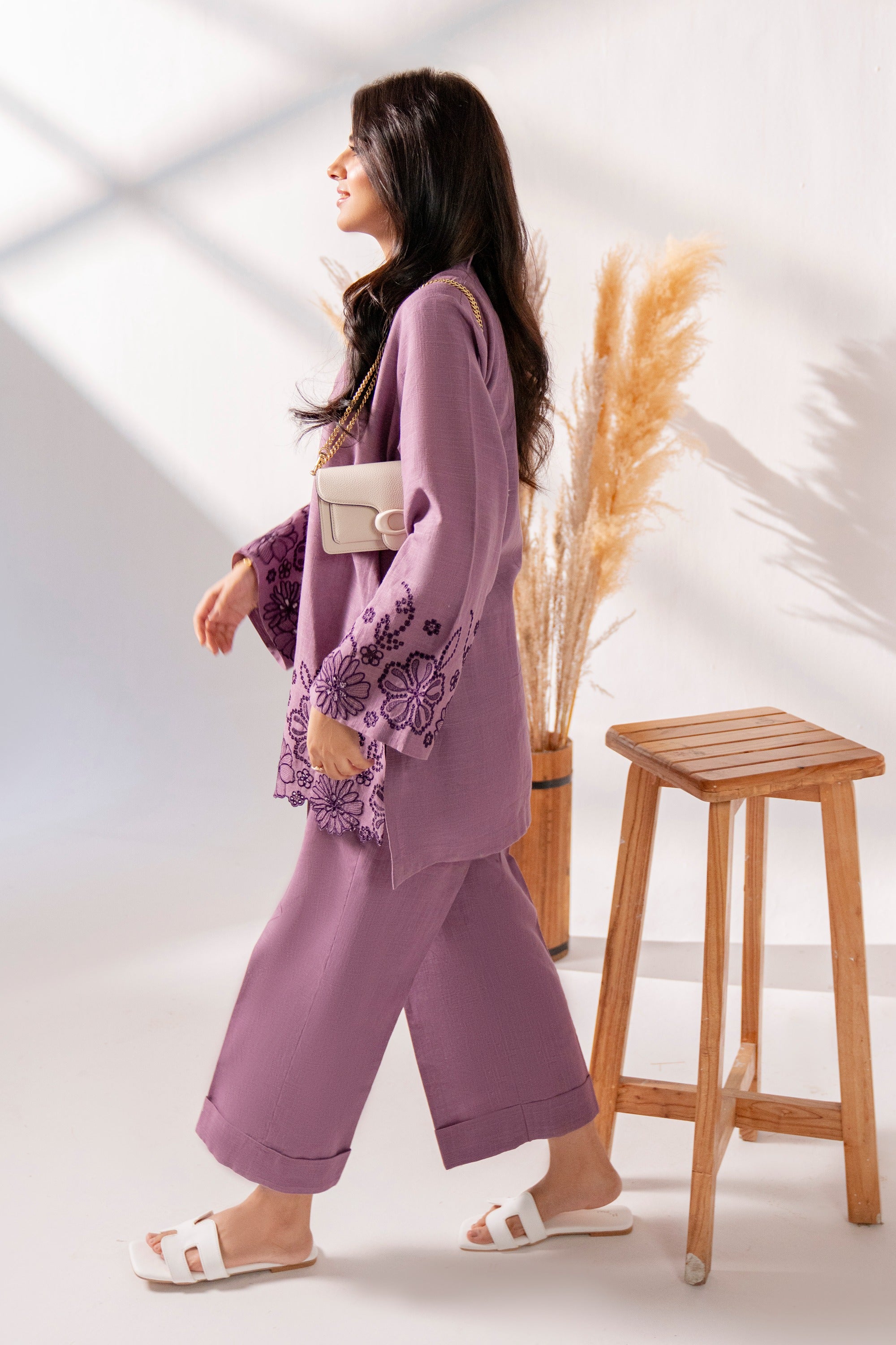 Mauve - 2Pc Embroidered