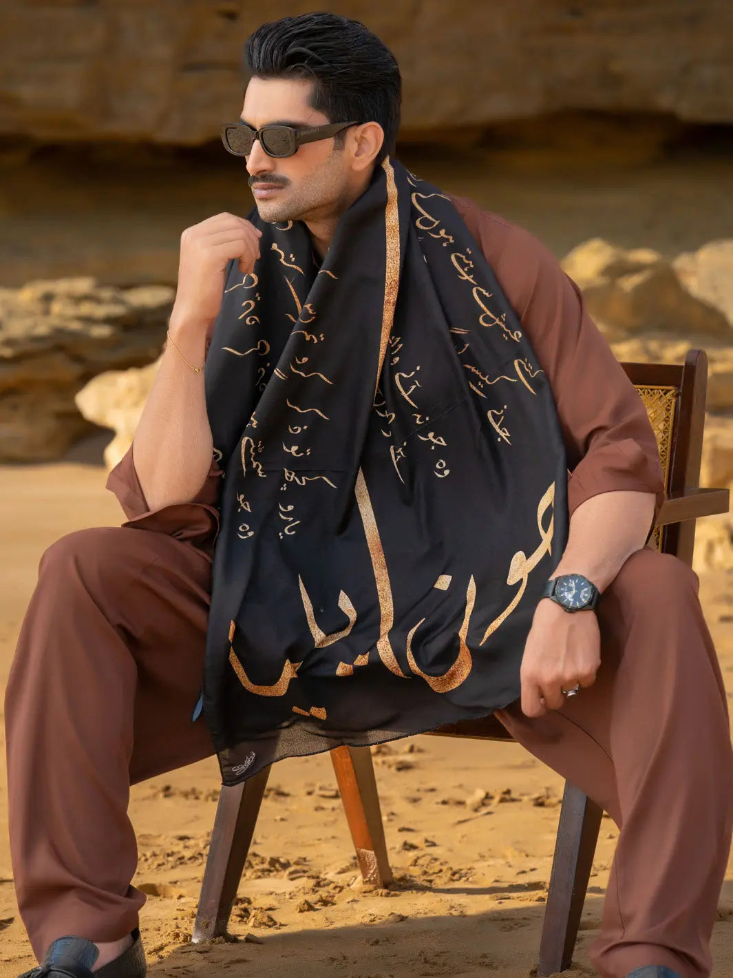 Jaun Elia Stole (Black & Gold-Men) TNG by MD