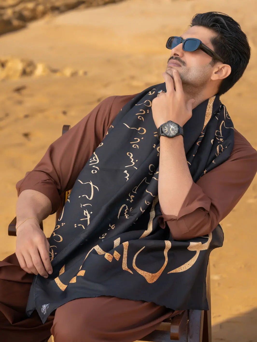 Jaun Elia Stole (Black & Gold-Men) TNG by MD