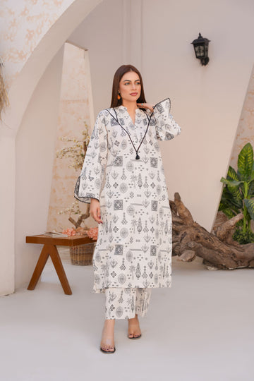 Classic white intricate lawn suit 2-piece - ready to wear - Threads & Weaves