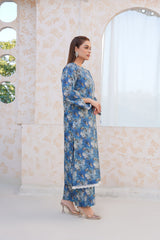Serene Blue Floral Lawn Suit - Ready to Wear 2PC
