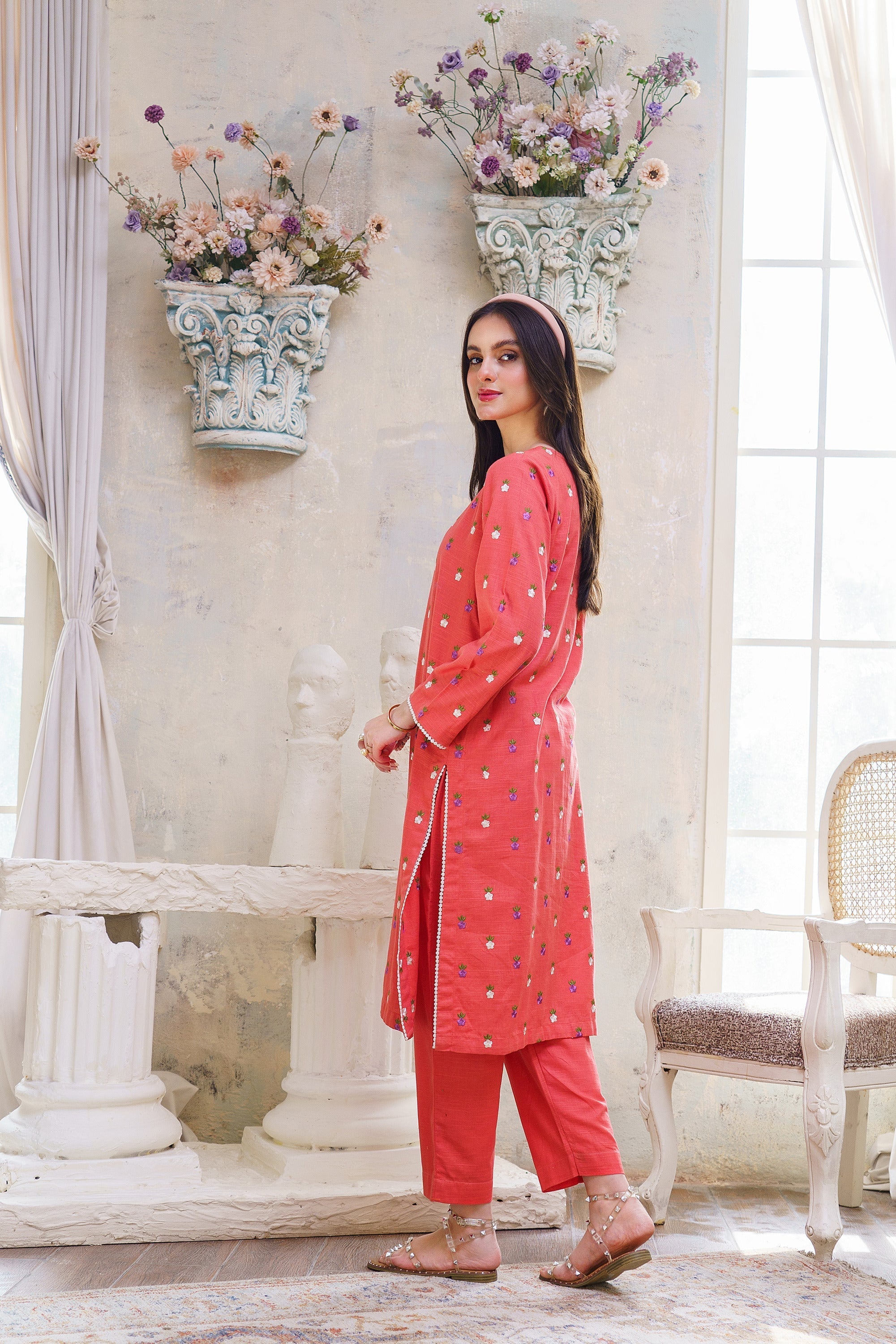 Peach Rose - 2Pc Embroidered Khaddar