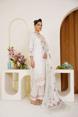 White Embroidered 3-Piece Ready-to-Wear Lawn Suit with Floral Dupatta