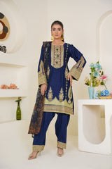 Royal Blue Embroidered Lawn 3-Piece Pret Suit