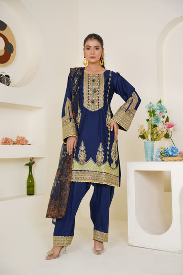 Royal Blue Embroidered Lawn 3-Piece Pret Suit