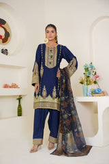 Royal Blue Embroidered Lawn 3-Piece Pret Suit