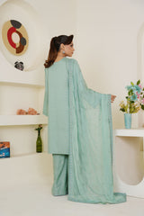 Pastel Sea Green Solid 3-Piece Ready-to-Wear Suit with Embroidered Dupatta & Trouser