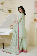 Mint Green & Pink Embroidered Viscose 3-Piece Suit – Ready to Wear