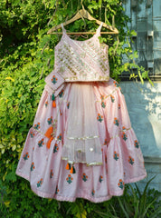 Peachy Pink Blockprinted Lehenga Choli Set