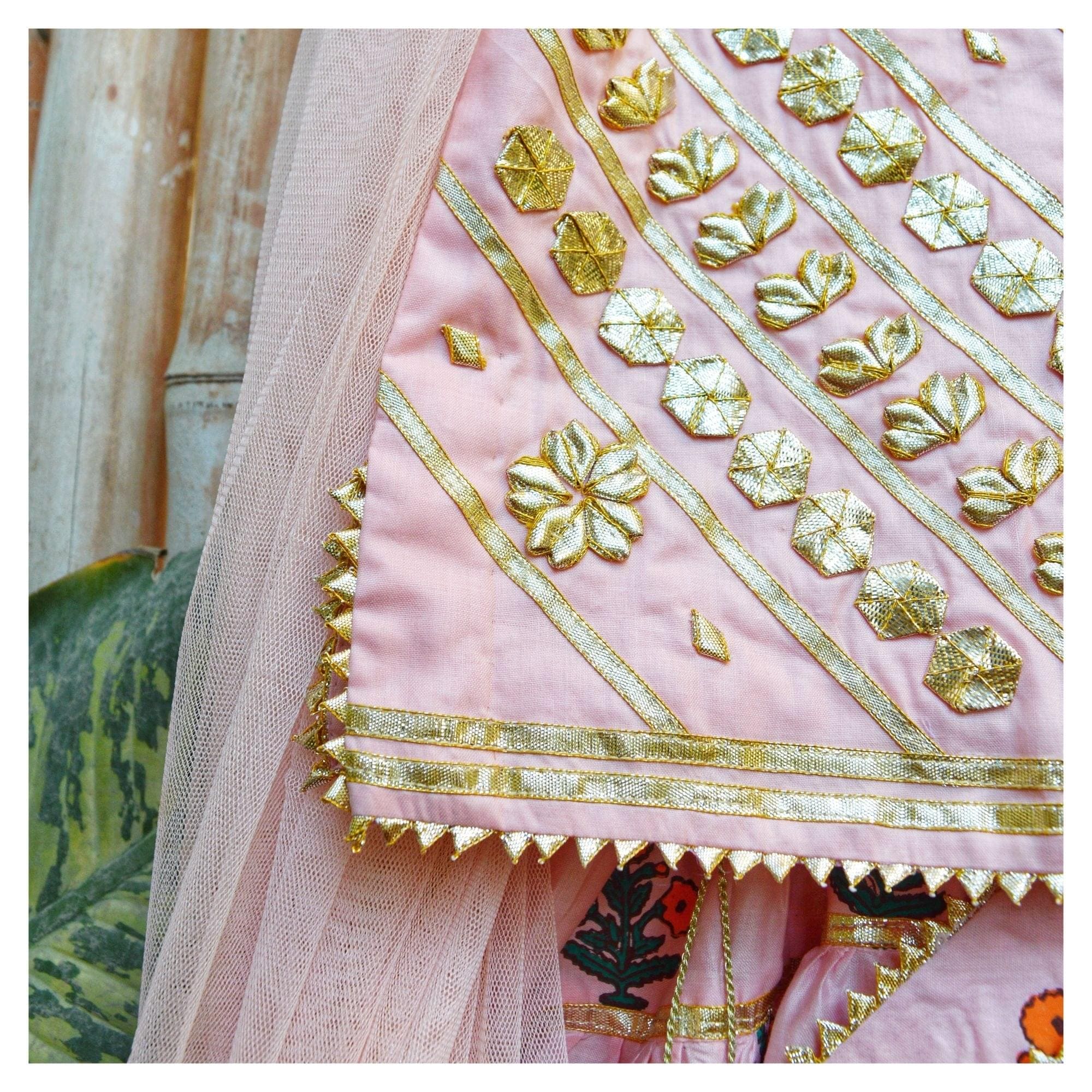Peachy Pink Blockprinted Lehenga Choli Set