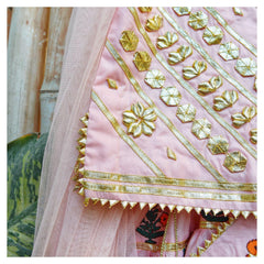 Peachy Pink Blockprinted Lehenga Choli Set