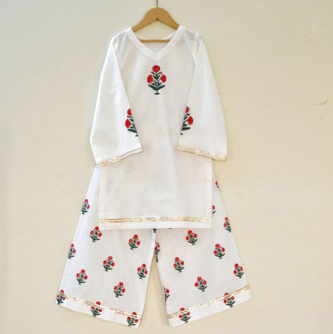 White and Red Poppy Co Ord Set