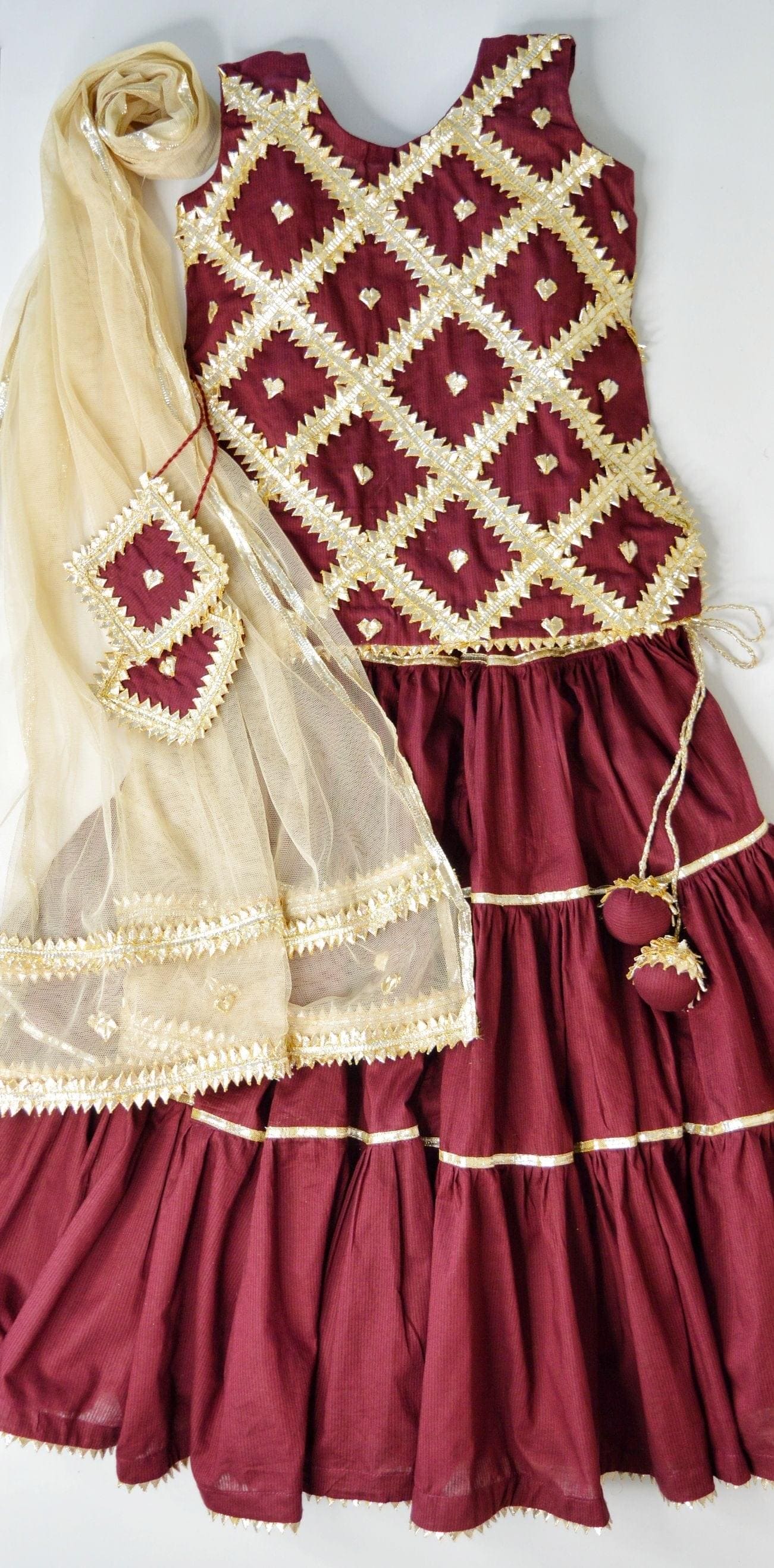 Checkered Maroon Lehenga Choli Set