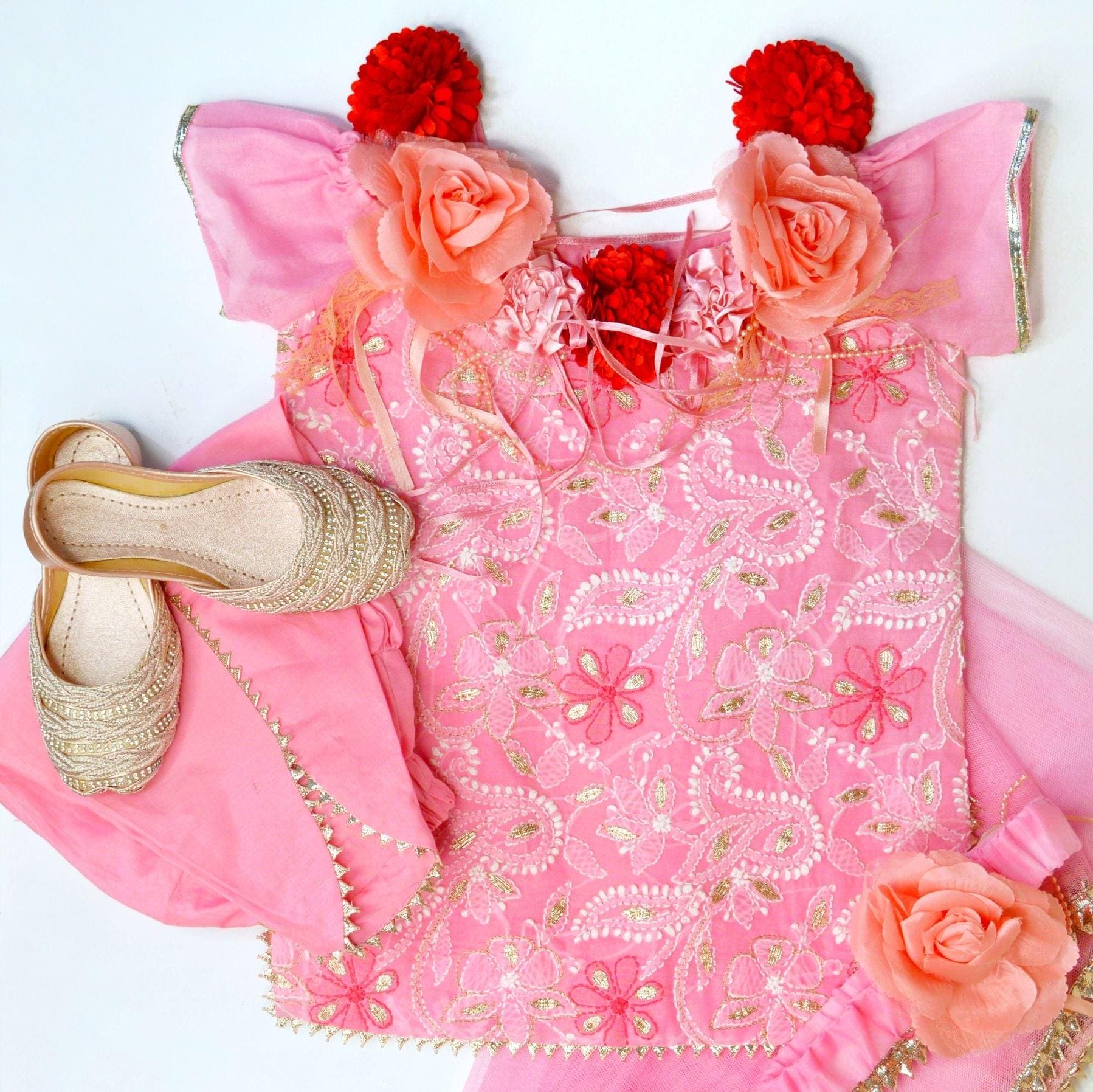 Bubble Gum Chikankari Qameez Shalwar Set