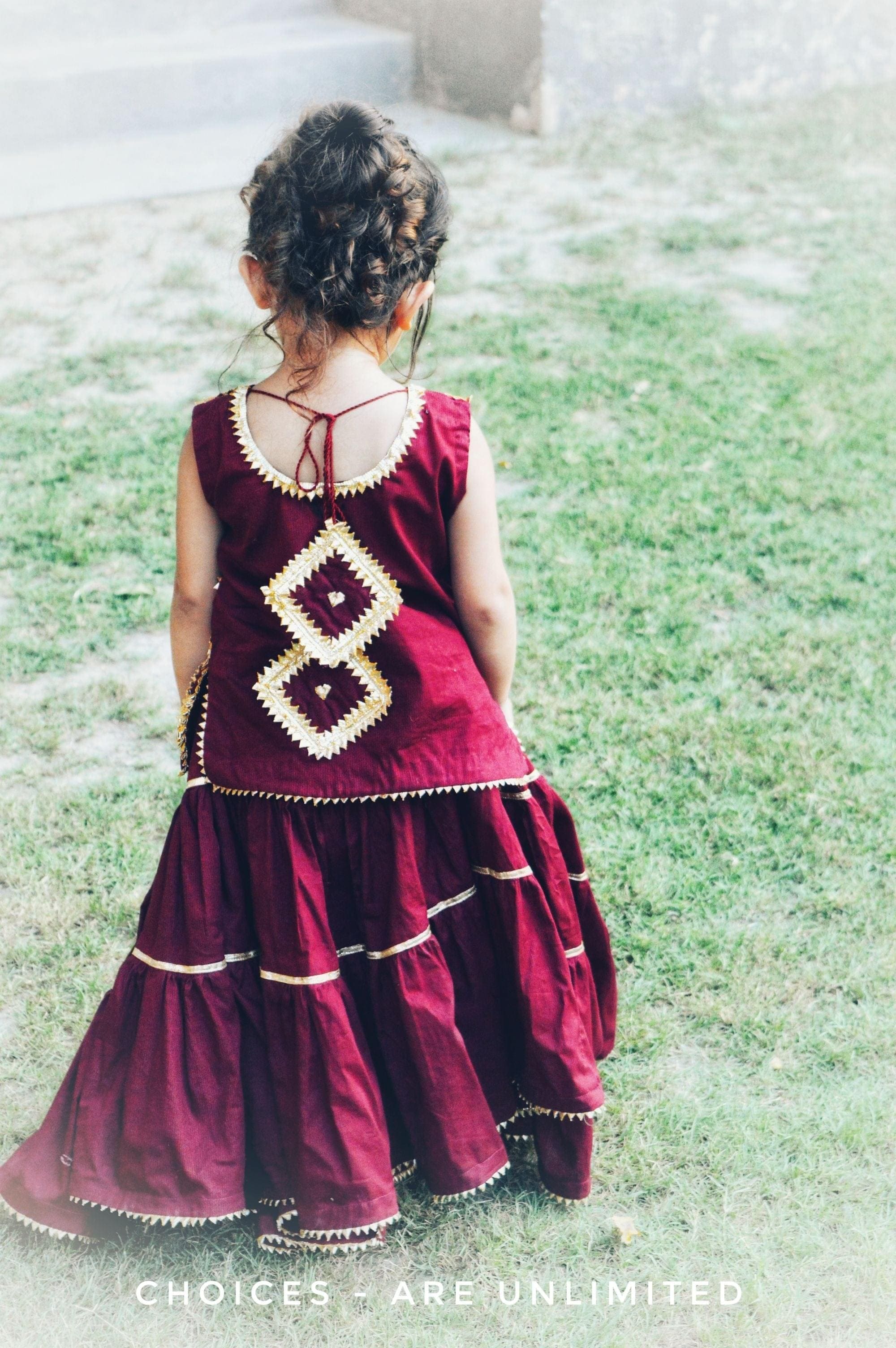 Checkered Maroon Lehenga Choli Set